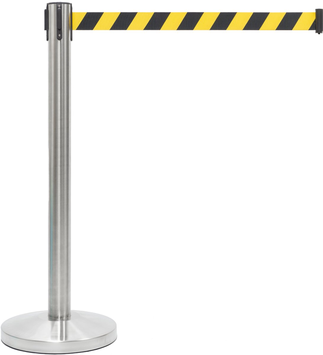 GJ Floors | Afzetpaal met trekband | Geborsteld Chroom - Geel-Zwart